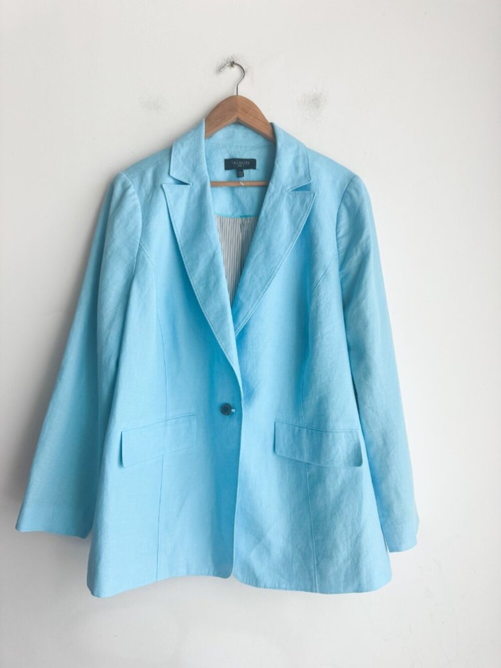 Talbots 100% Linen sky Blue Ladies Blazer 16W